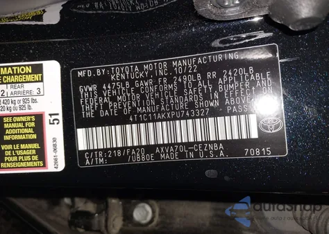 2023 Toyota Camry Le z USA, uszkodzony, nr VIN 4T1C11AKXPU743327